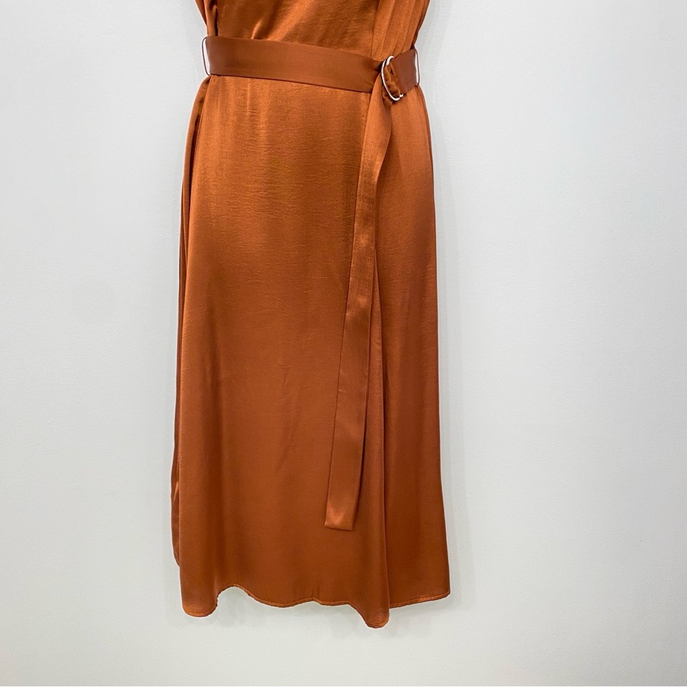 Mango Satin Midi Dress Bronze Wedding Guest High Neck Sleeveless Size M NWT - Picture 6 of 16